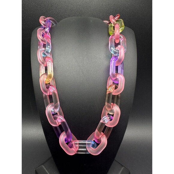 Rainbow Translucent Cable Link Transparent Acrylic Chain Link Necklace 18” - Picture 2 of 10